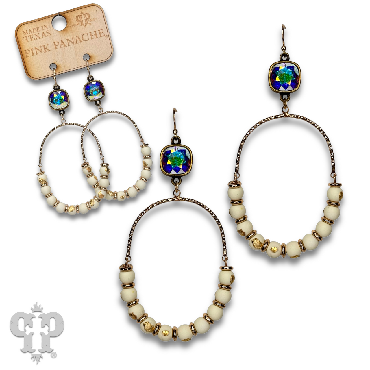 Oval gold flecked bead earring with Austrian crystal - LC