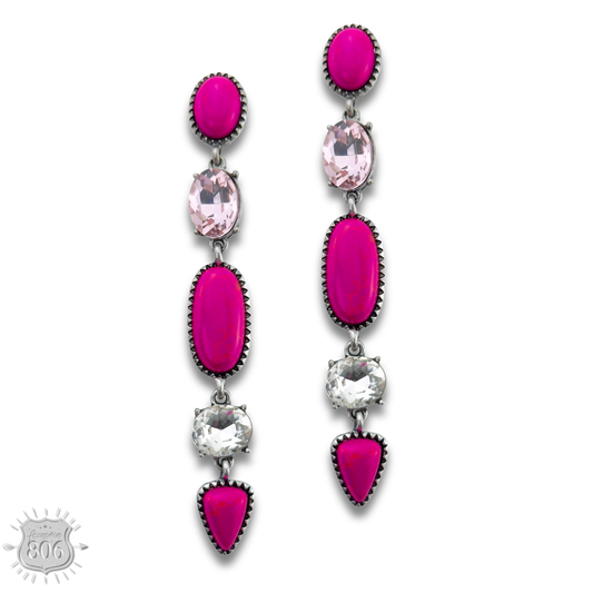 Colorful stone and rhinestone drop earring - LC