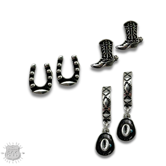 Western silver charm and post earring set - LC