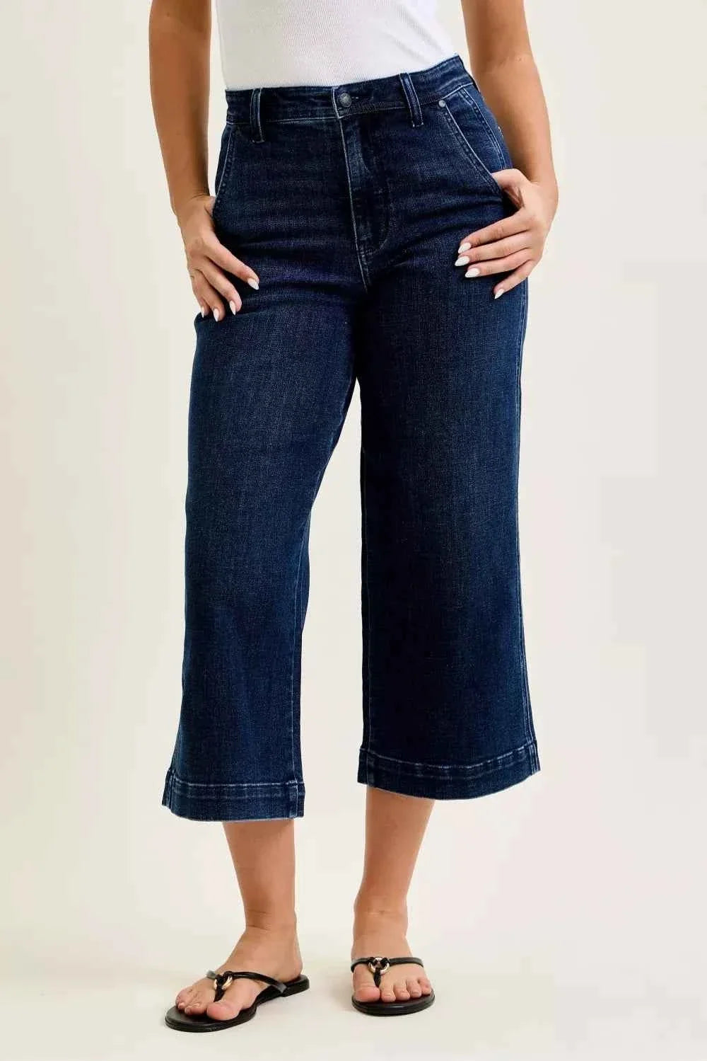 Dark Wash High Waist Ankle Wide Jeans by Judy Blue