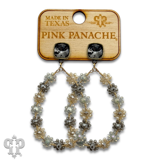 Bead woven flower teardrop earring, Austrian crystal - LC