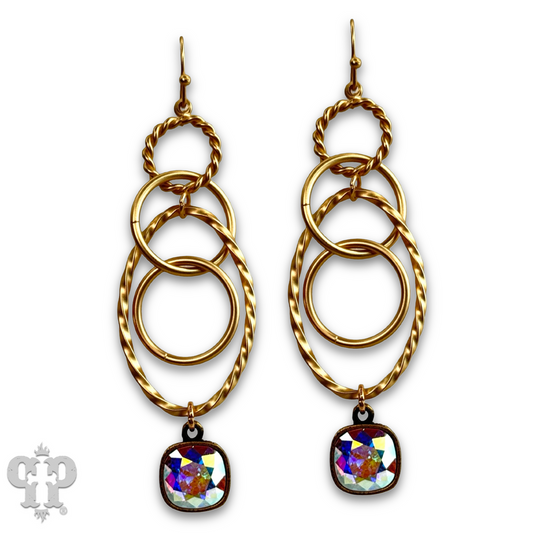 Multi ring earring with Austrian crystal