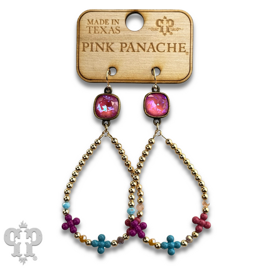 Multi-color flower bead earring with Austrian crystal