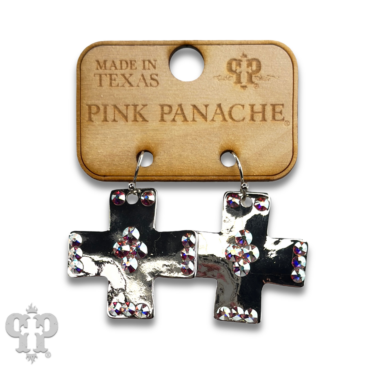 Shiny square cross earring with Austrian crystals