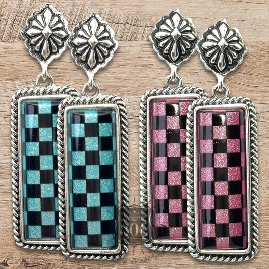 Checkerboard print dangle earrings
