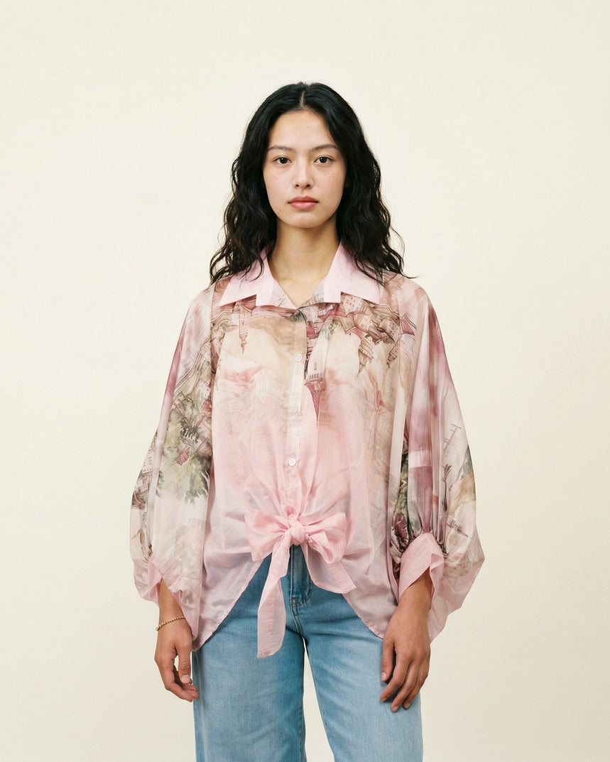 Coming Soon - Italian Watercolor Tie-Front Blouse