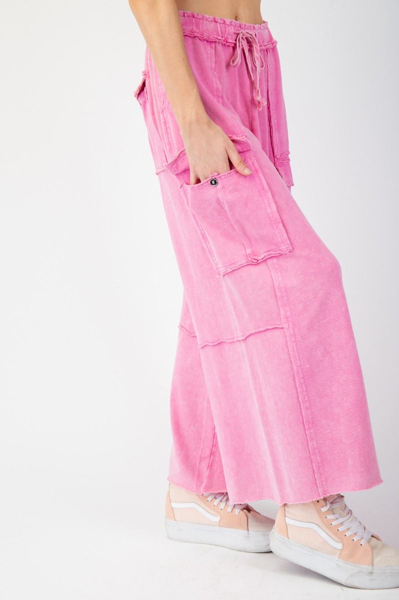 E21 Easel Feeling Good Bubble Gum Pink Mineral Wash Wide Leg Cargo Pants