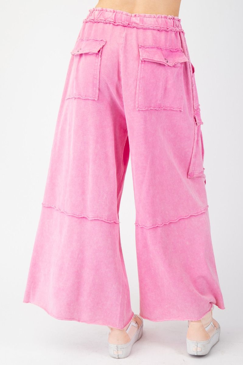 E21 Easel Feeling Good Bubble Gum Pink Mineral Wash Wide Leg Cargo Pants