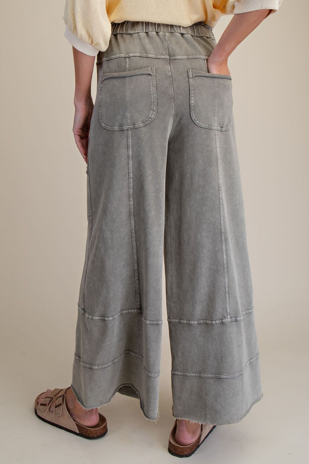 Easel Mineral Washed Terry Knit Pants in Ash Gray