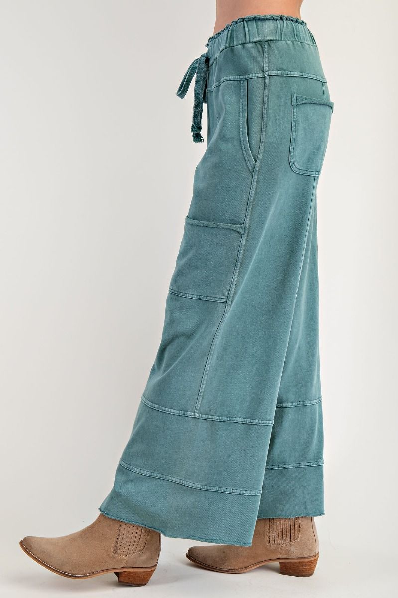 E46 Easel Teal Mineral Washed Terry Pants Plus