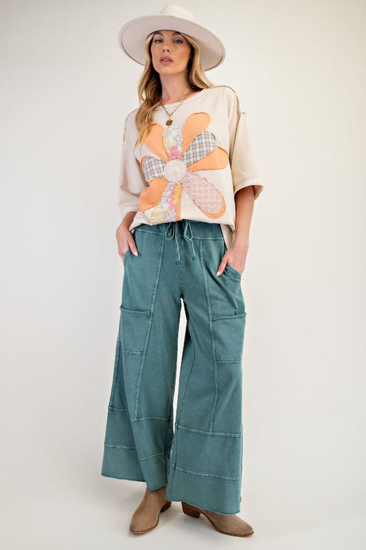 E46 Easel Teal Mineral Washed Terry Pants Plus