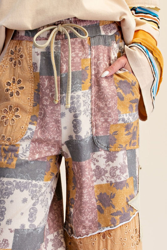 Coming Soon!  Easel PLUS SIZE - Star Patchwork Floral Wide-Leg Drawstring Pants