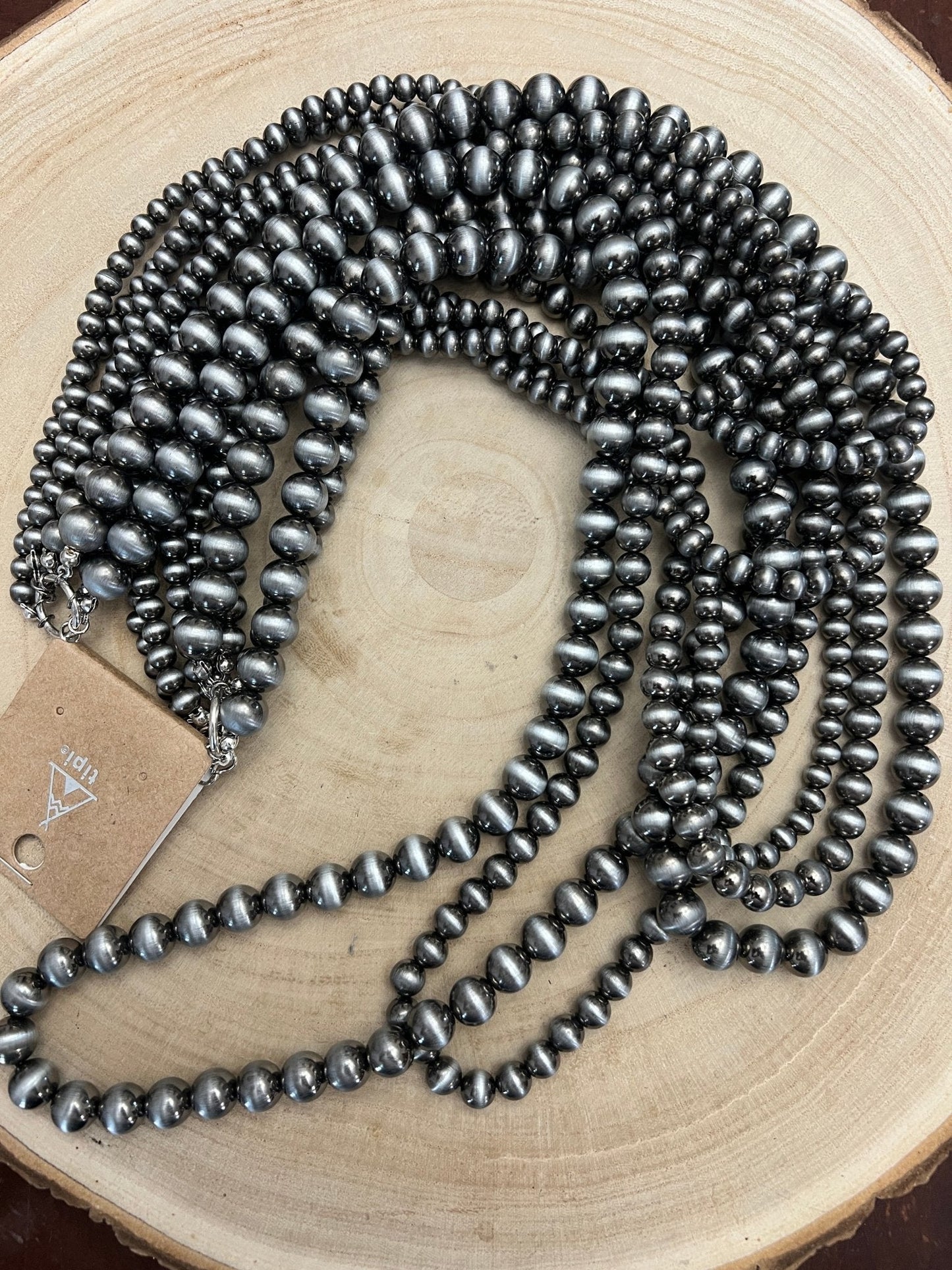 Eight Row Western Faux Sterling Pearl Statement Necklace — Single-Clasp Layered Set