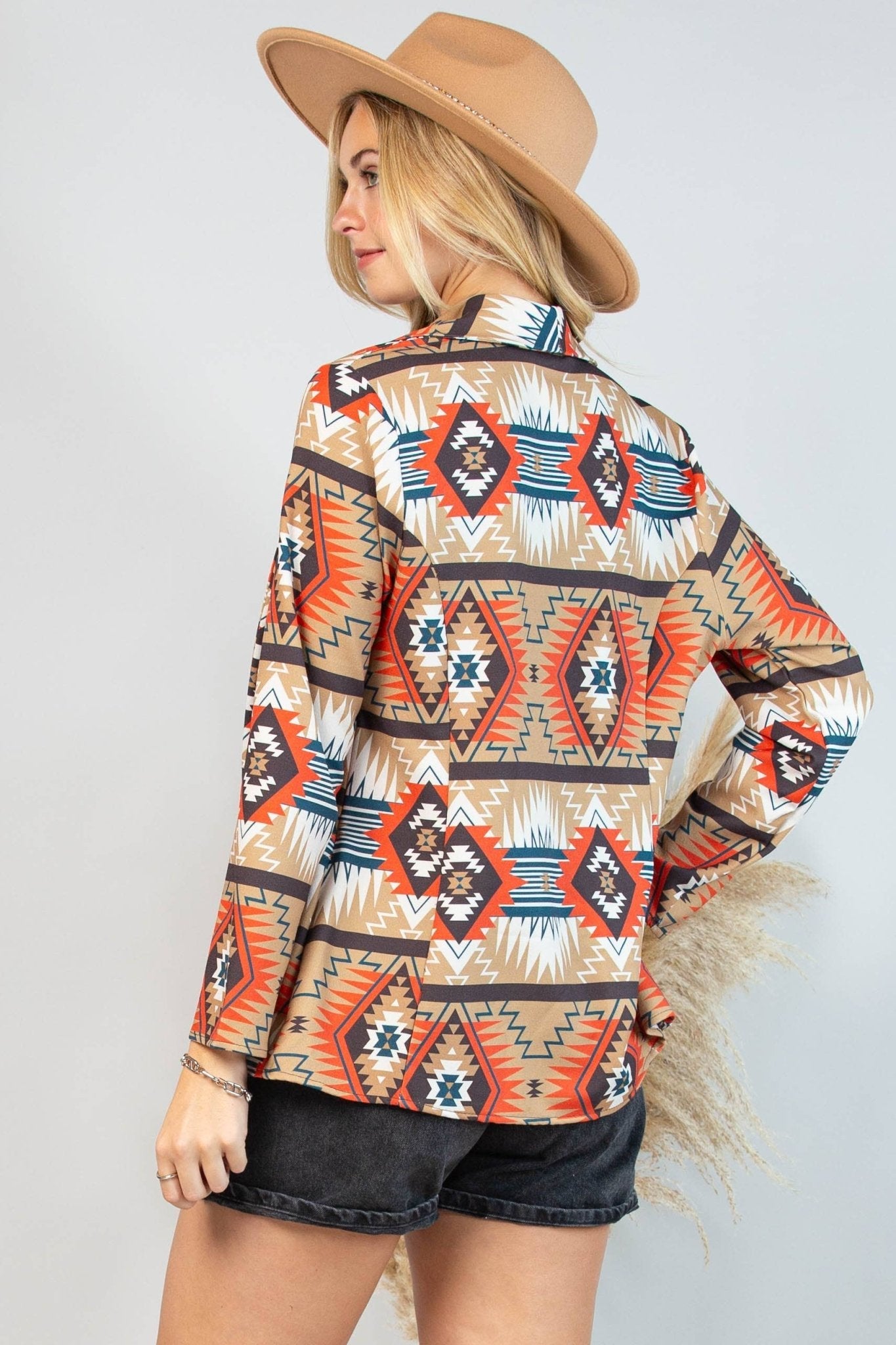 Avery "Ella" Aztec Print Western Blazer — Bold Aztec Design with Functional Pocket (medium remaining)
