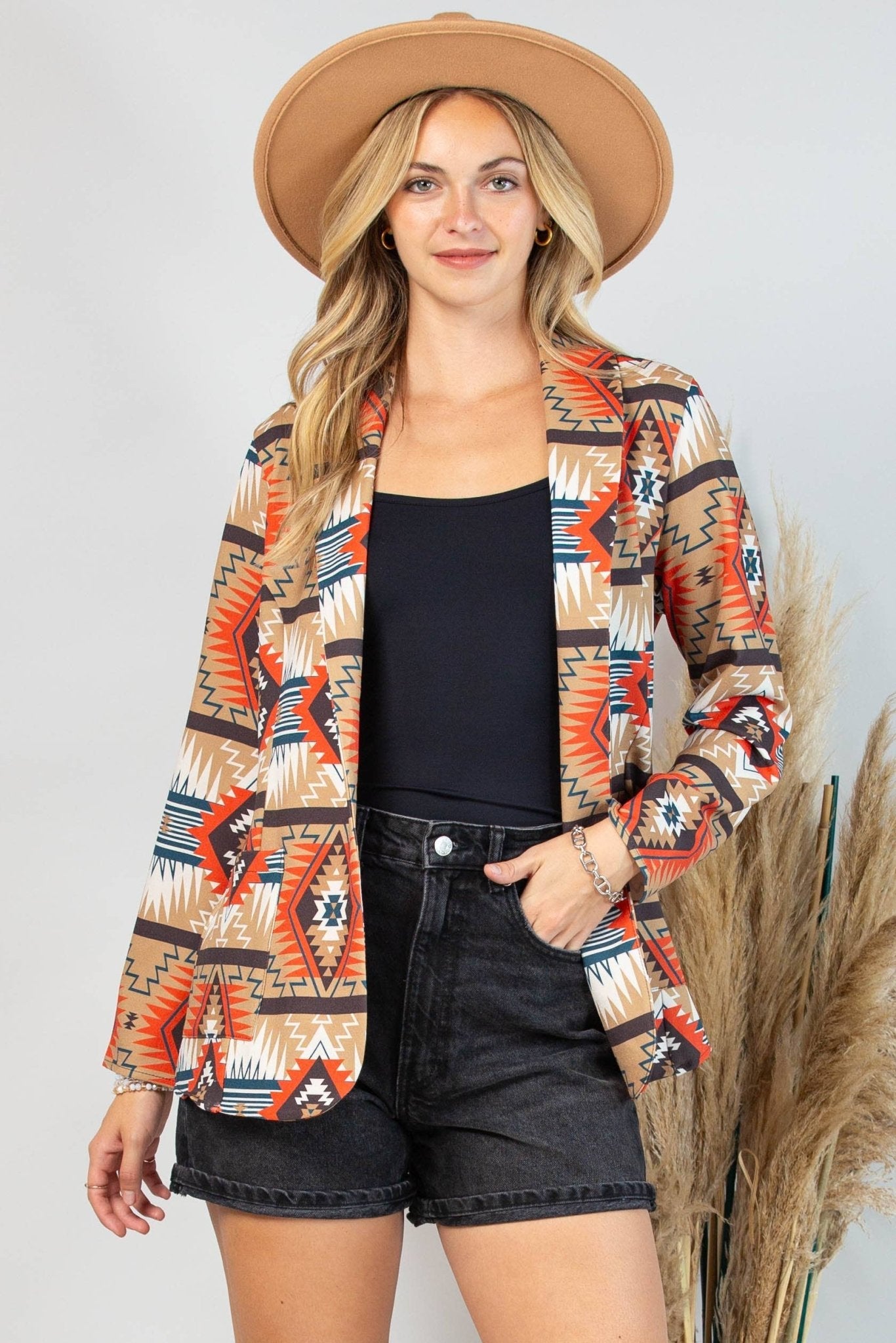 Avery "Ella" Aztec Print Western Blazer — Bold Aztec Design with Functional Pocket (medium remaining)