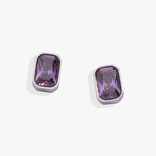 February Emerald-Cut Birthstone Stud Earrings