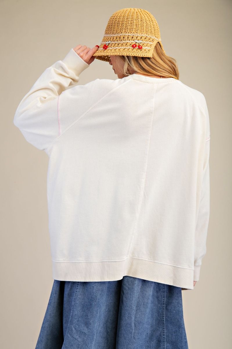 Easel Lemon Star Ivory Mineral Wash Cotton Pullover