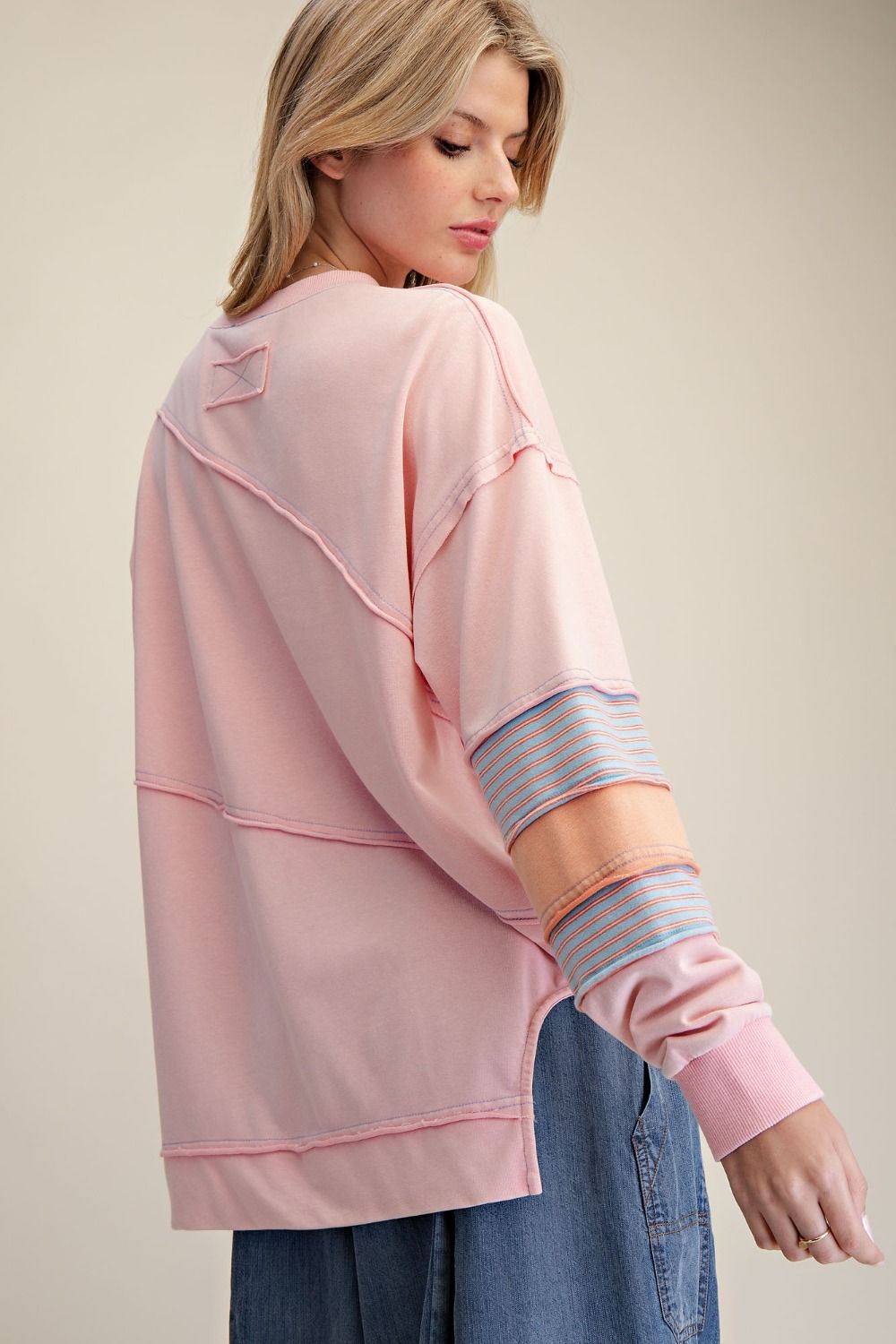 Easel Plus Size Coral Pink Terry Pullover