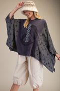 E12 Easel Black Mineral Washed Peace Sign Poncho Top