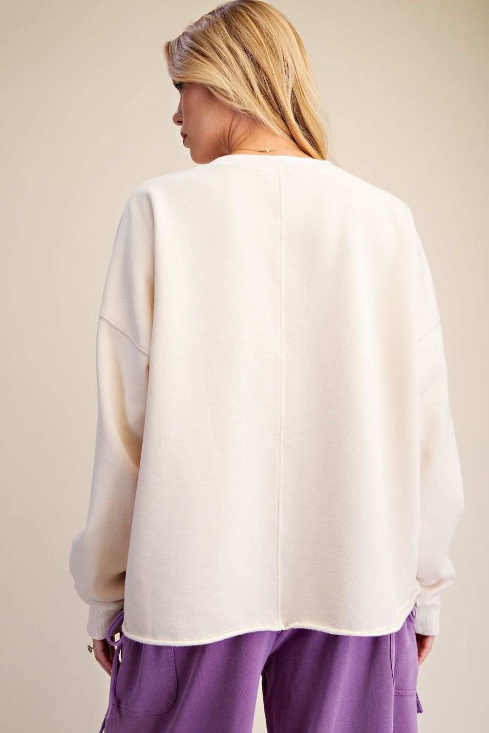 Easel Floral Patch Front Washed Terry Pullover Plus and Regular Sizes