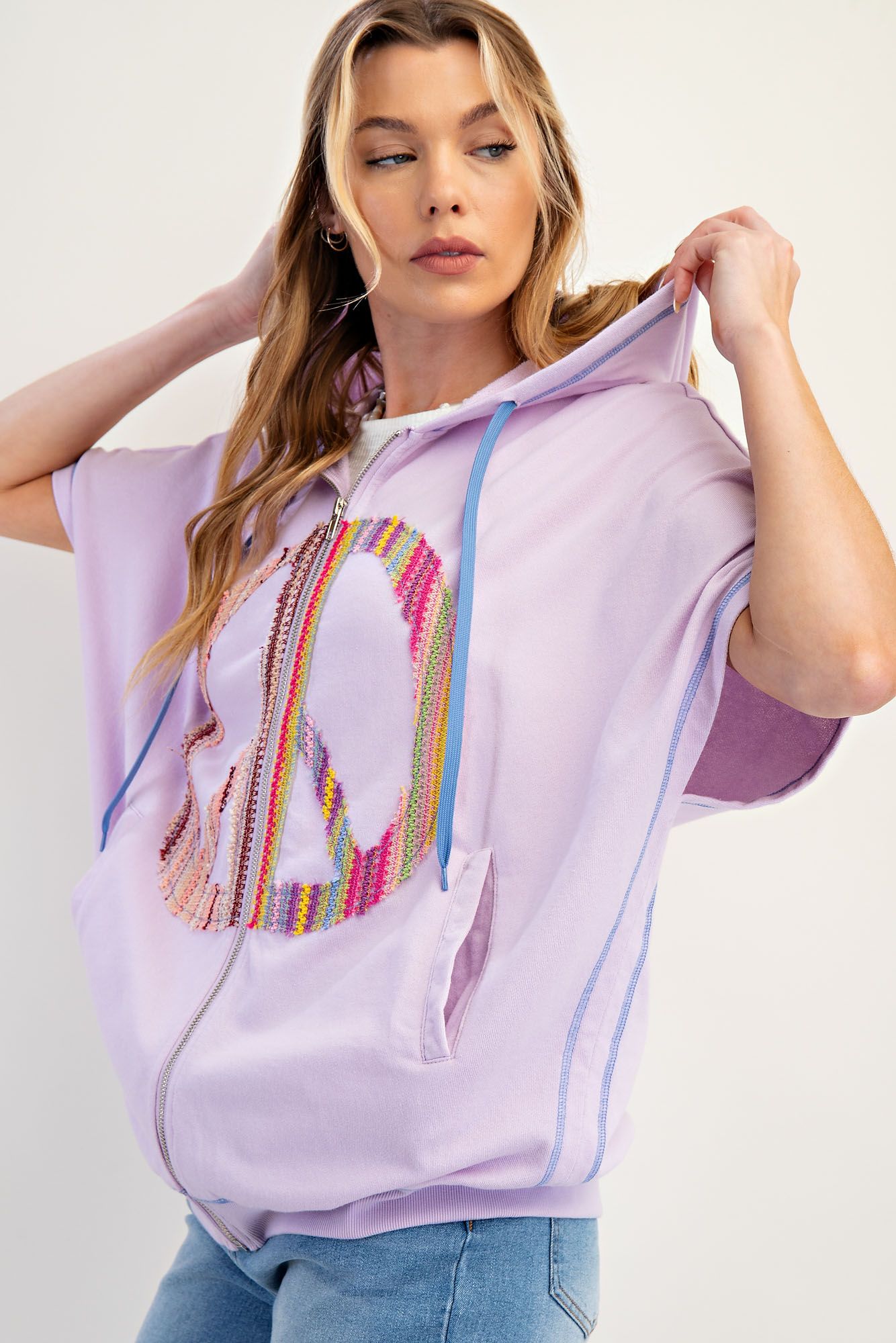 E43 Easel Peace & Love Candy Terry Zip-Up Hoodie