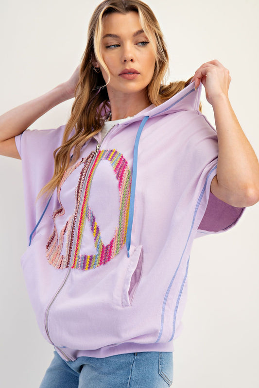 E43 Easel Peace & Love Candy Terry Zip-Up Hoodie