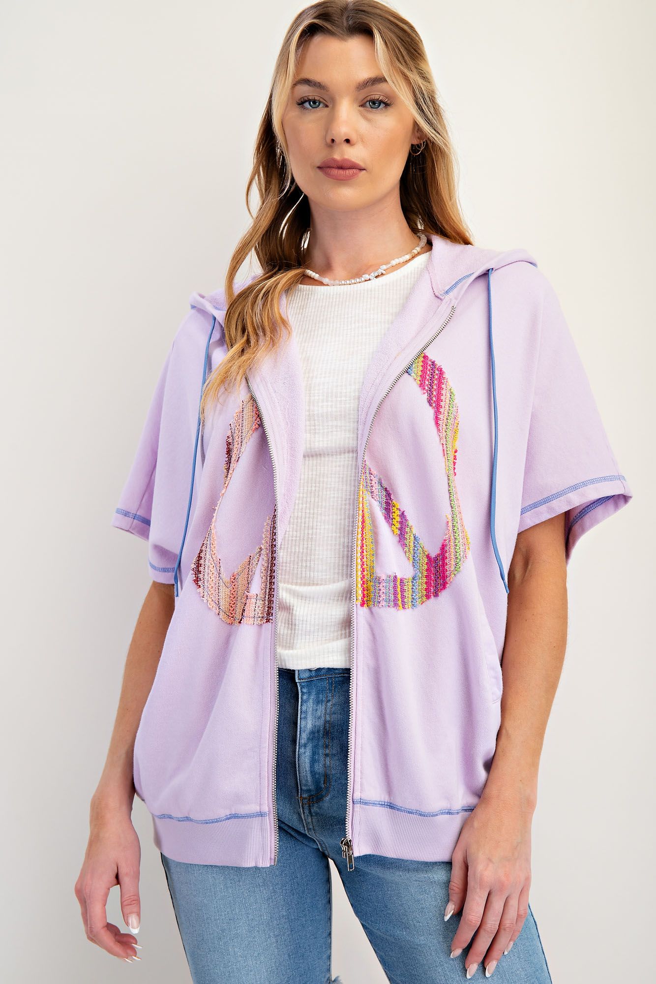 E43 Easel Peace & Love Candy Terry Zip-Up Hoodie