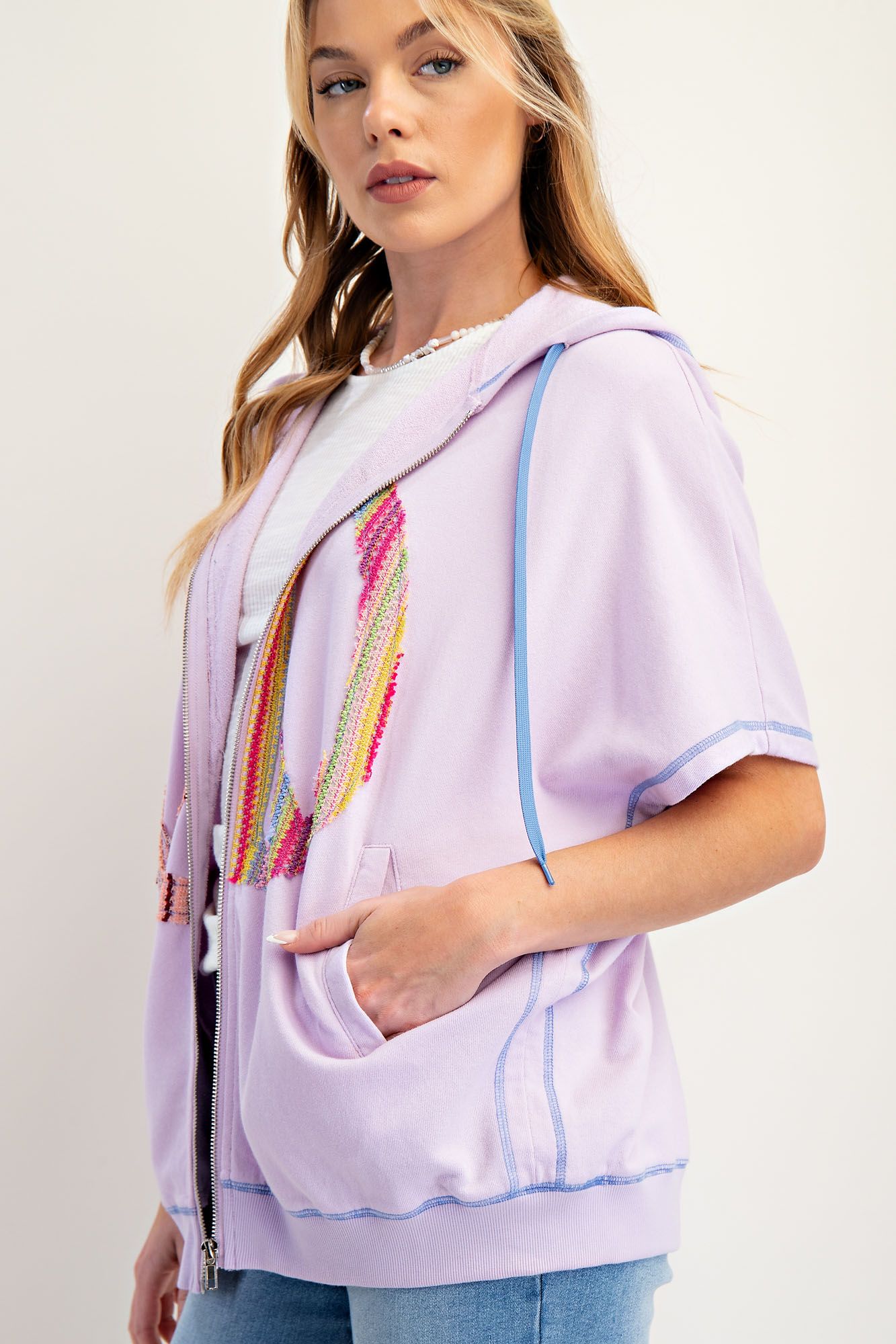 E43 Easel Peace & Love Candy Terry Zip-Up Hoodie