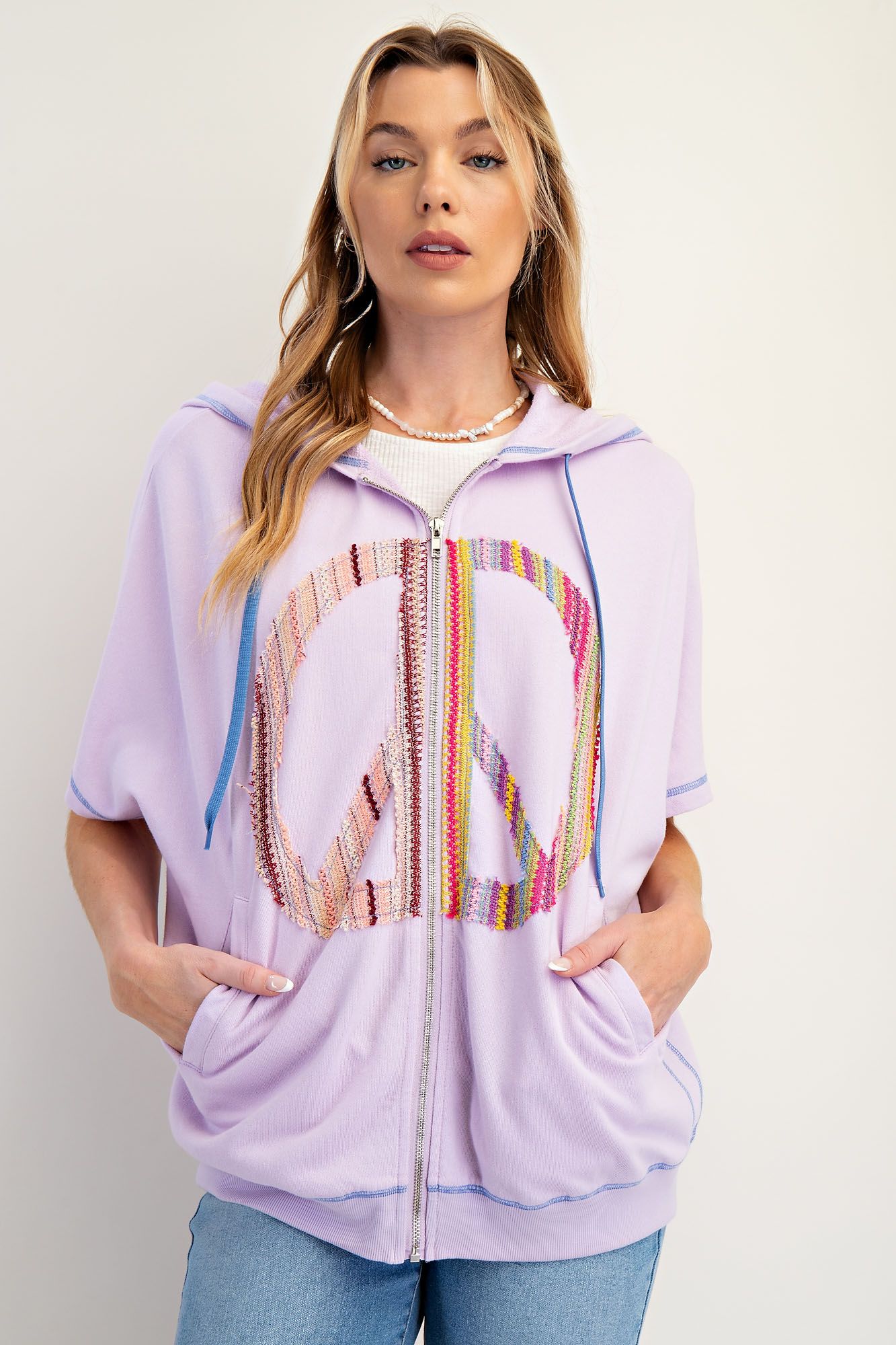 E43 Easel Peace & Love Candy Terry Zip-Up Hoodie