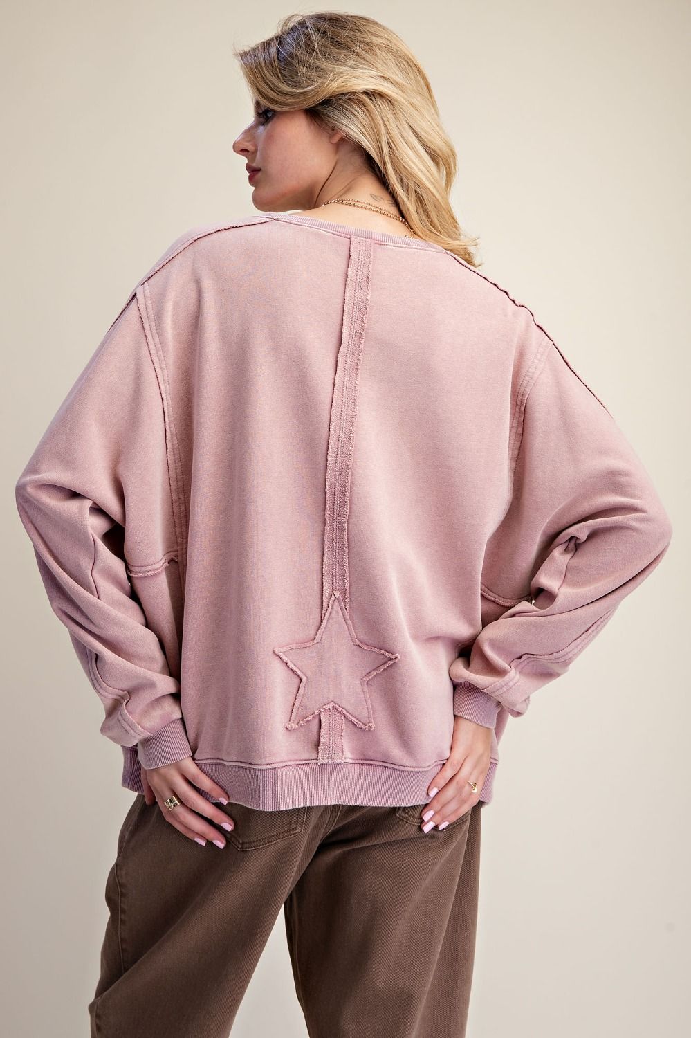 E48 Easel RAWR Patch Washed Terry Pullover in Rose Pink