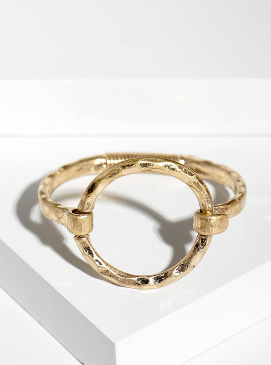 Wild Honey - Hammered Metal Circle Accent Spring Hook Closure Bangle Bracelet