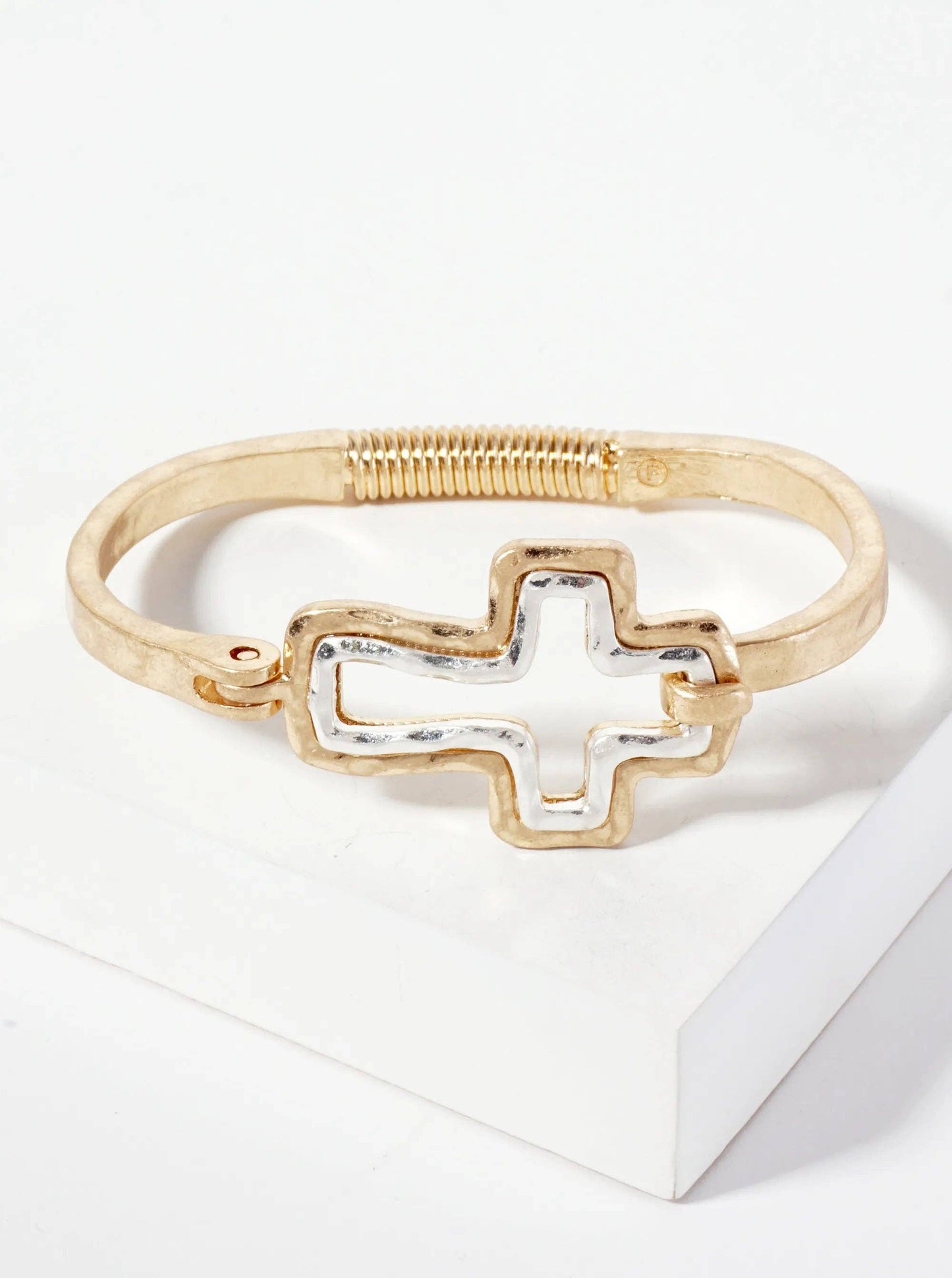 Wild Honey - Hammered Metal Dual-Tone Cross Hook-Clasp Bracelet