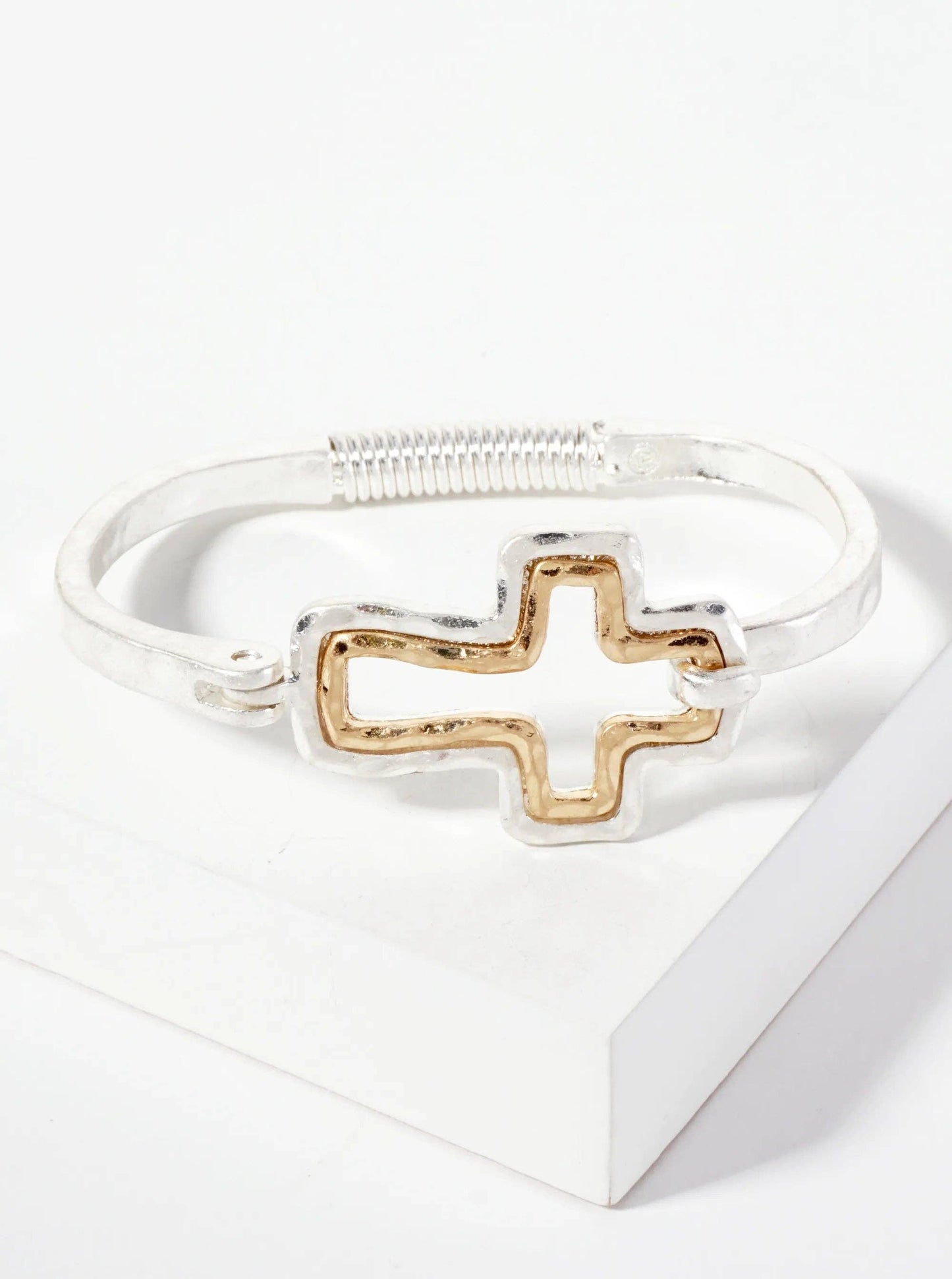 Wild Honey - Hammered Metal Dual-Tone Cross Hook-Clasp Bracelet