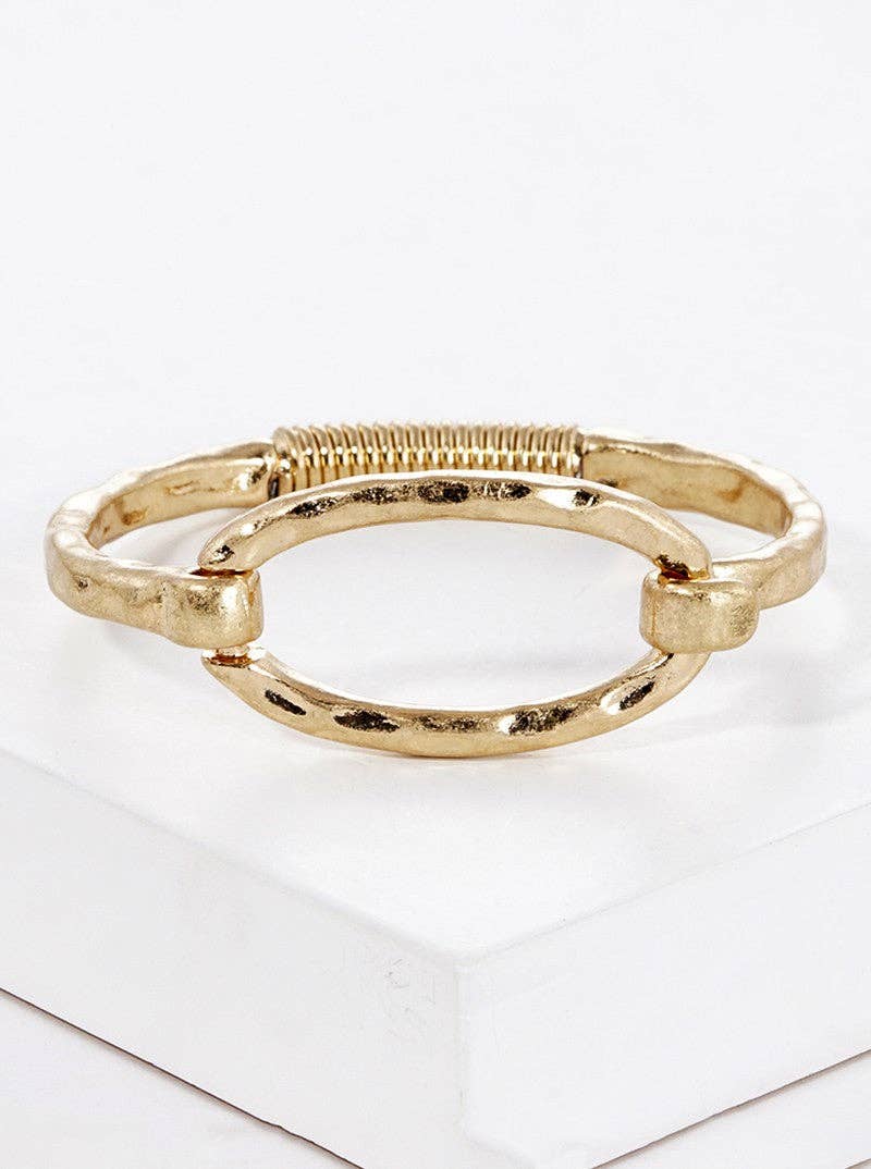 Wild Honey - Hammered Metal Oval Accent Spring Hook Closure Bangle Bracelet