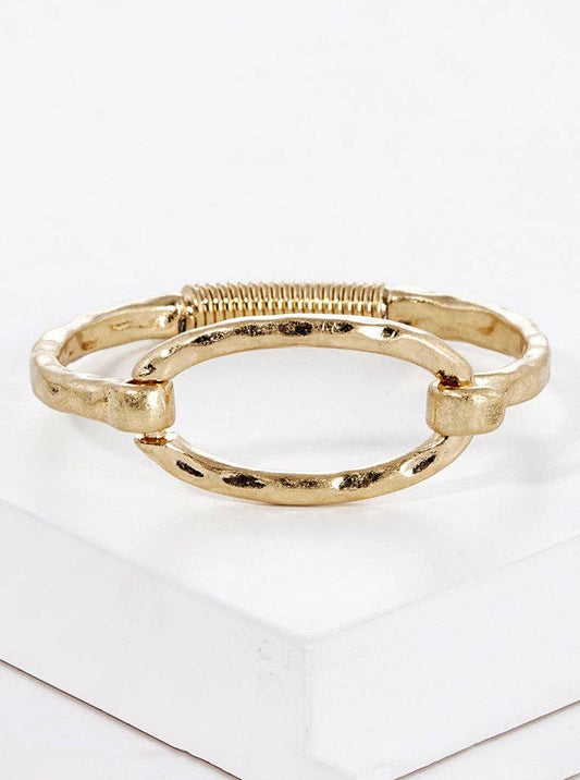 Wild Honey - Hammered Metal Oval Accent Spring Hook Closure Bangle Bracelet