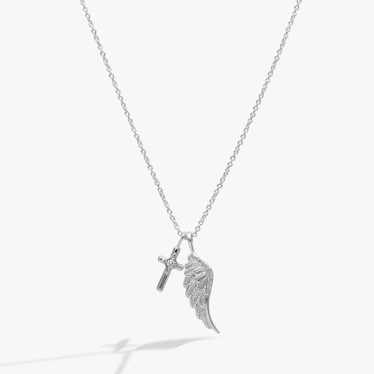 Faith Cross and Angel Wing Charm Necklace