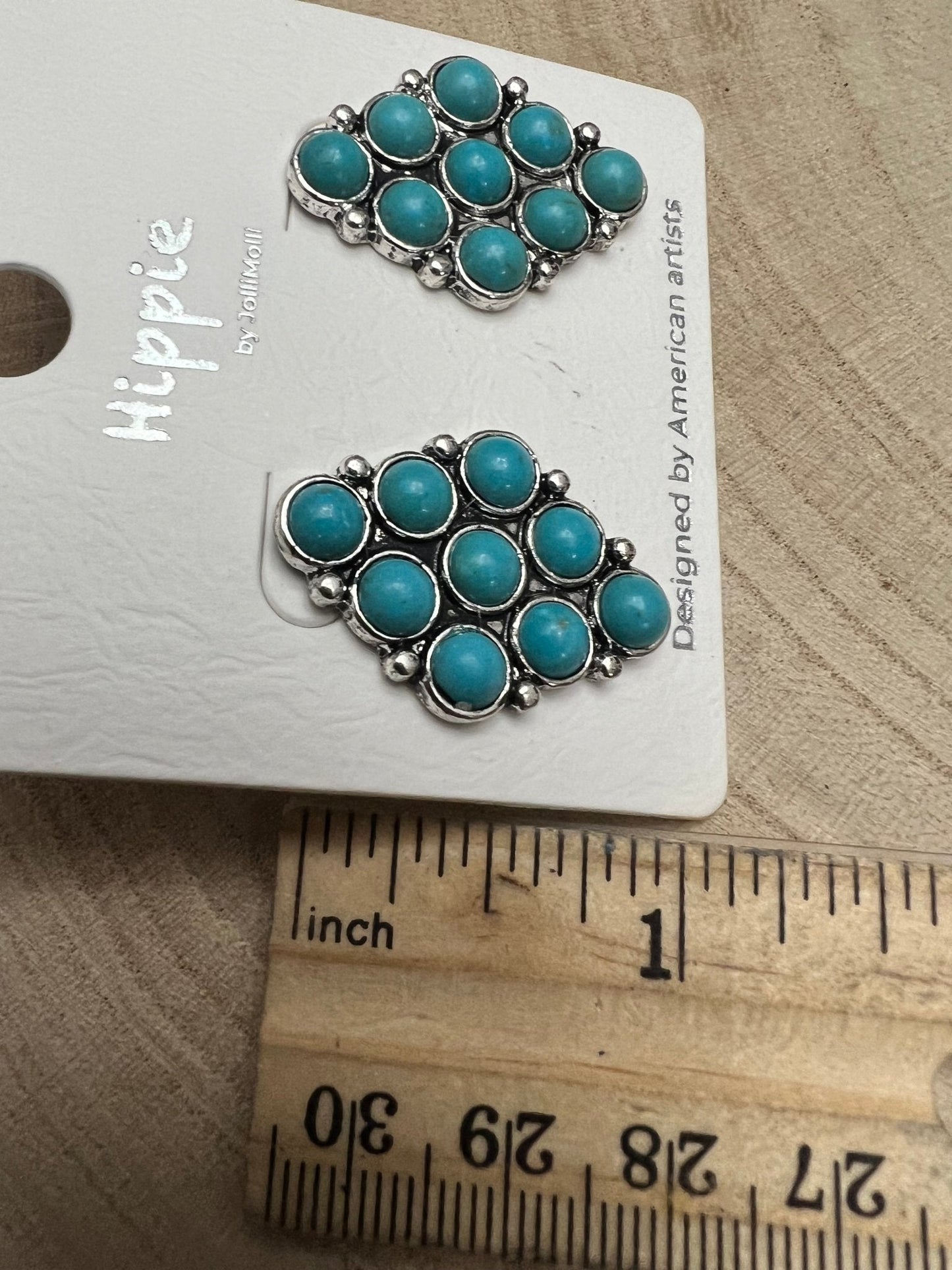 Western Faux Turquoise Cluster Post Earrings — Petite 1" Drop