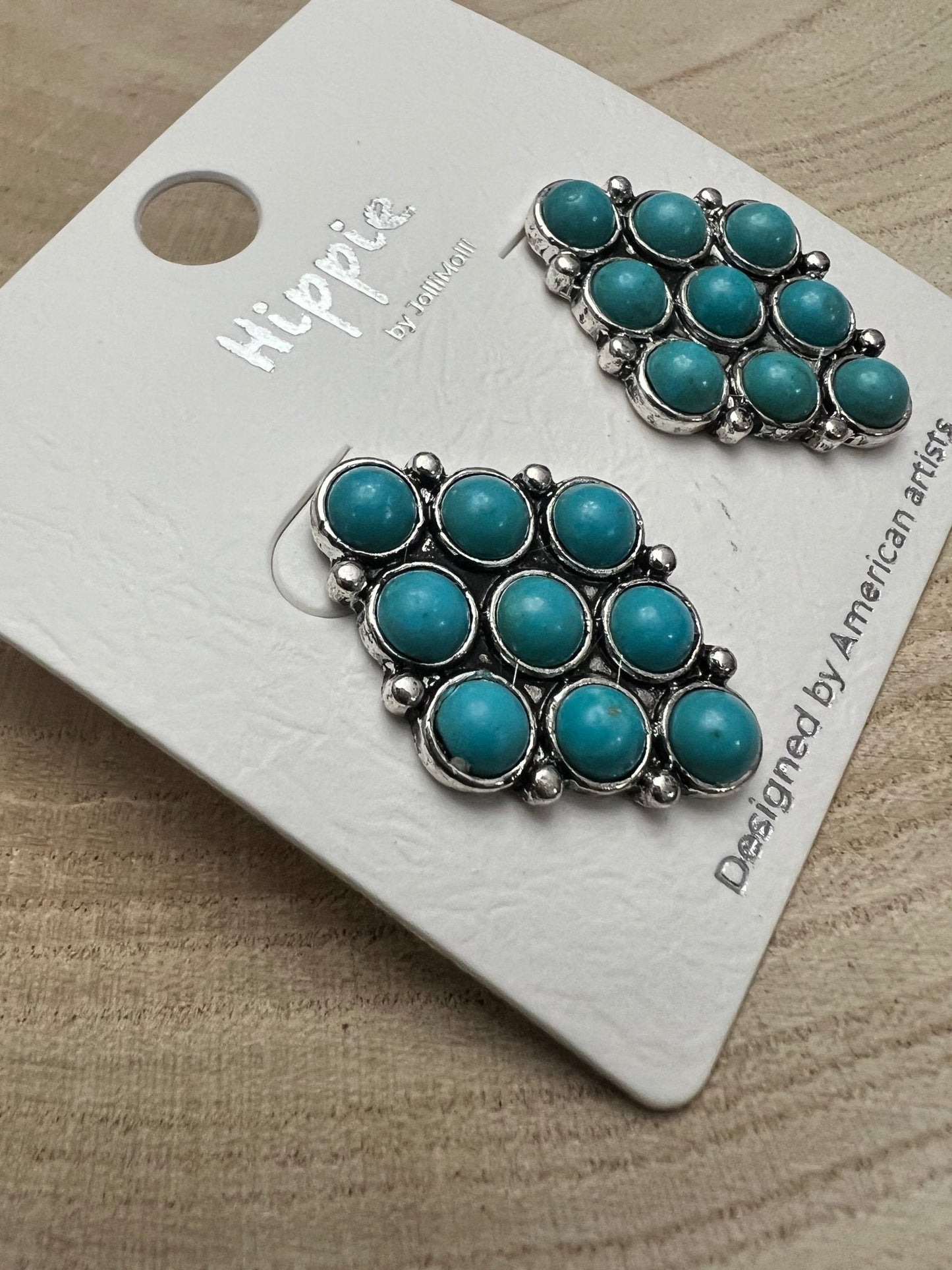 Western Faux Turquoise Cluster Post Earrings — Petite 1" Drop