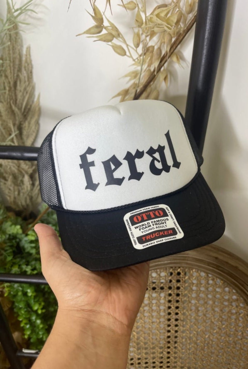 "Feral" Trucker Hat — Otto 5-Panel Foam Front with Breathable Mesh Back