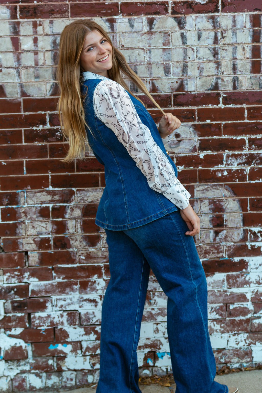 Blue B "Gold Rush" Button Denim Western Vest — Medium-Wash with Gold Shank Buttons & Side Welt Pockets