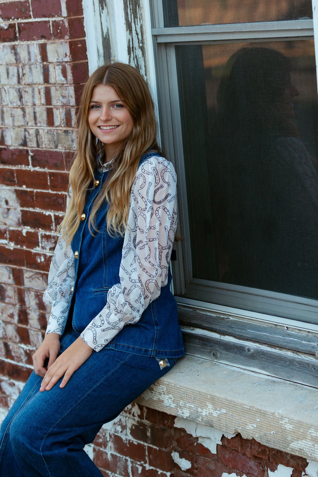 Blue B "Gold Rush" Button Denim Western Vest — Medium-Wash with Gold Shank Buttons & Side Welt Pockets