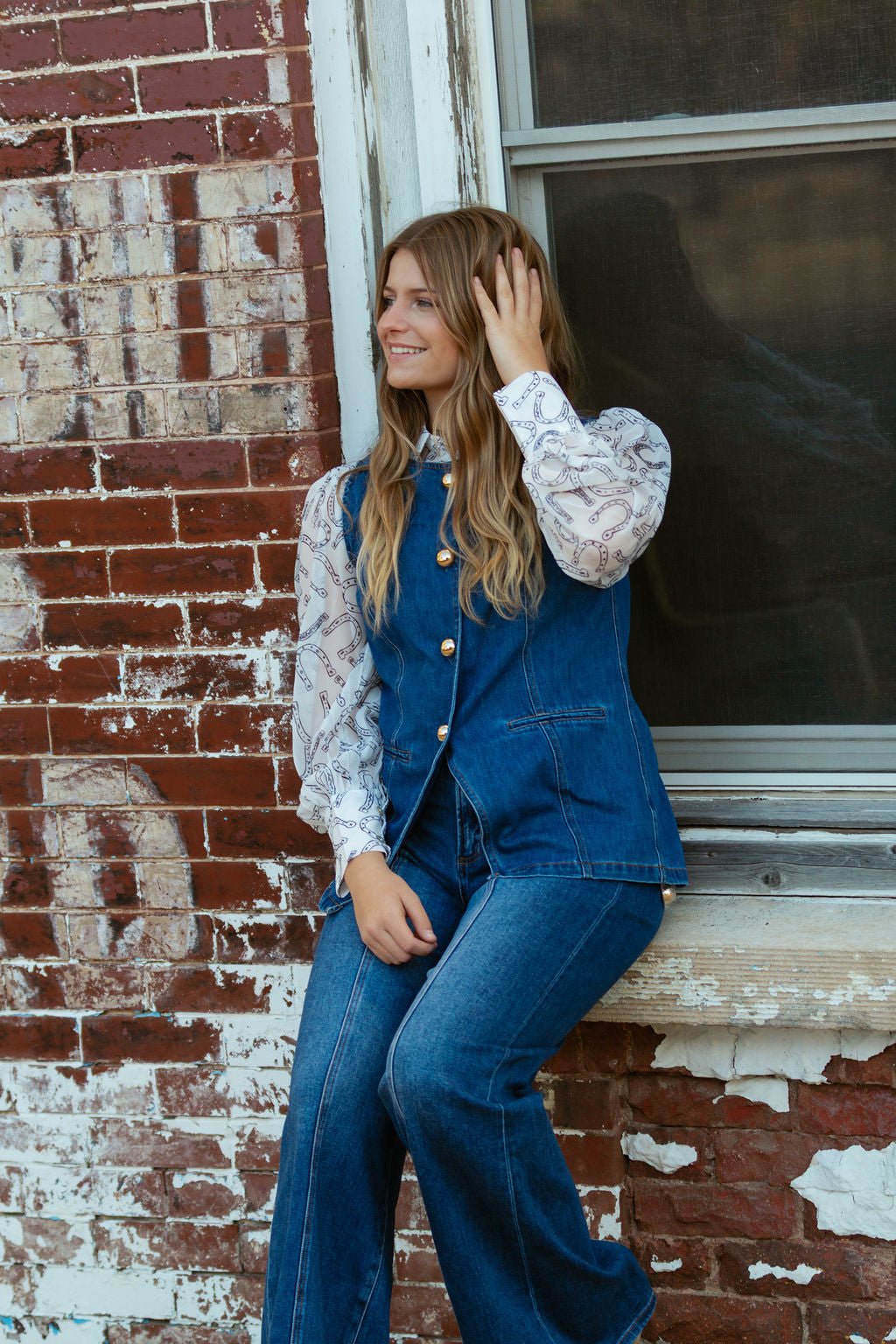 Blue B "Gold Rush" Button Denim Western Vest — Medium-Wash with Gold Shank Buttons & Side Welt Pockets