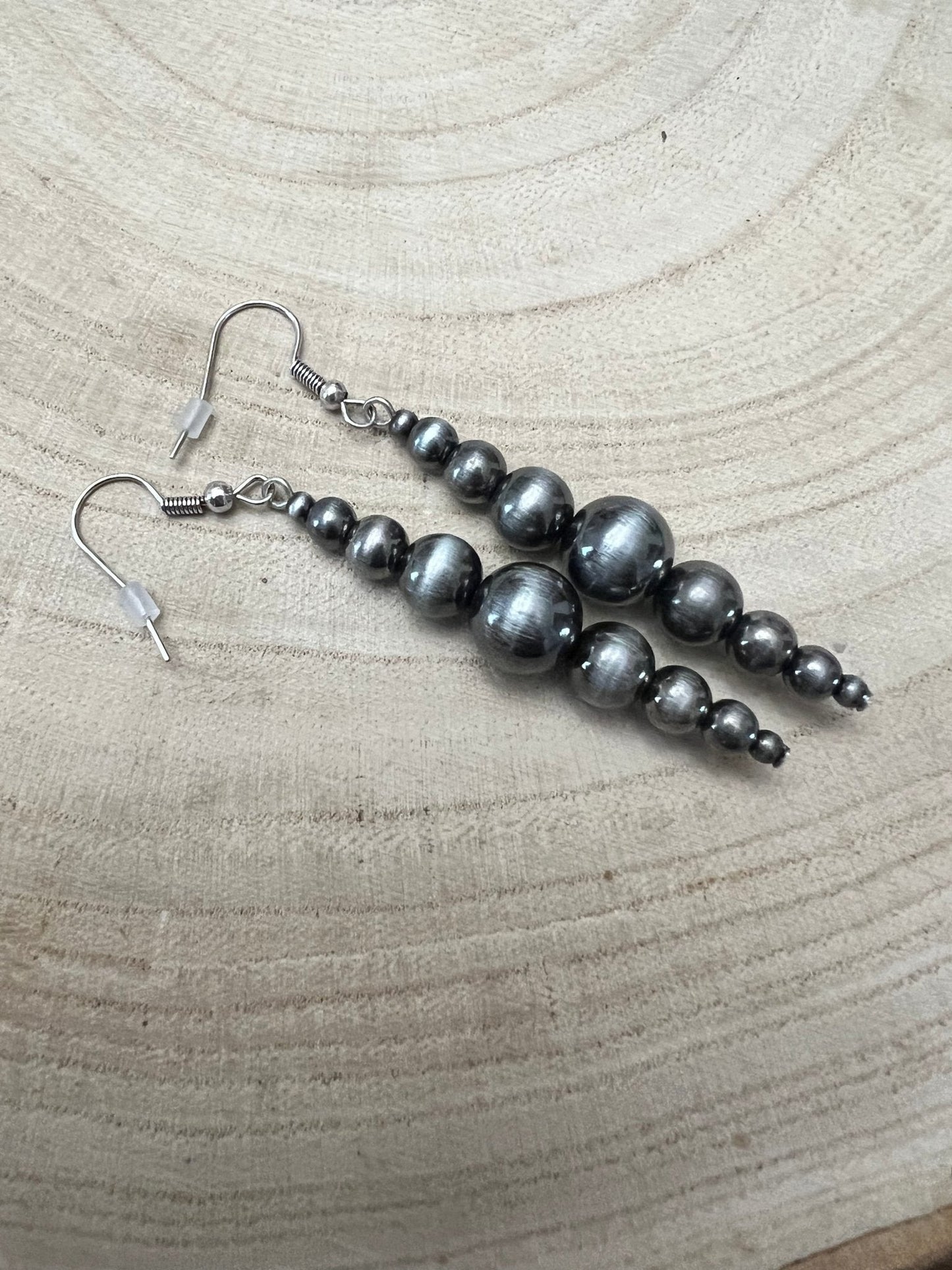 Western Graduated Faux Sterling Pearl Dangle Earrings — 2" Drop