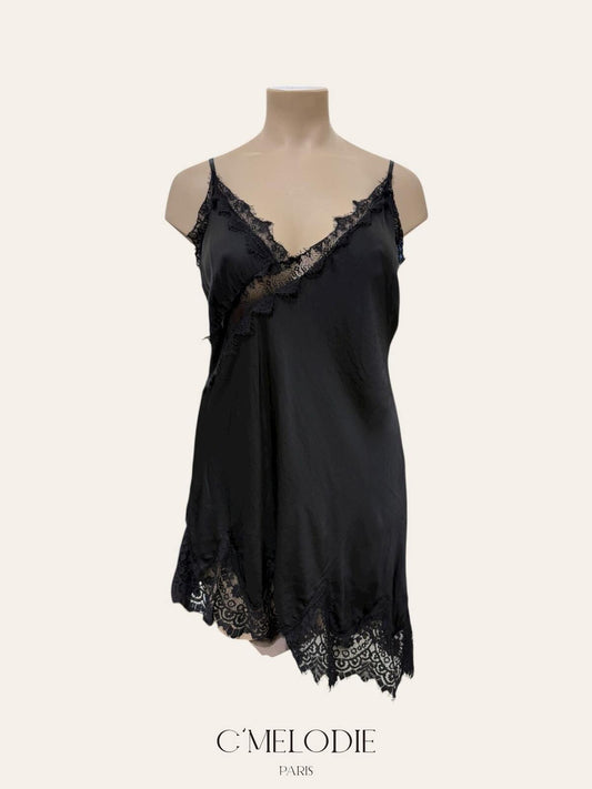 CM2 Flowing Satin Italian Top with Elegant Lace and Delicate Straps Plus