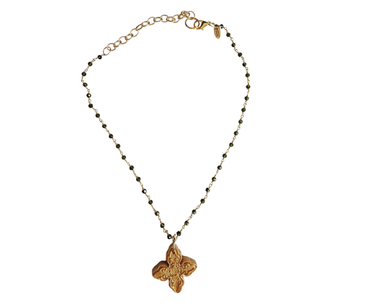 HT1 Hidden Truth Gold with Green Crystal Chain with Kait Cross