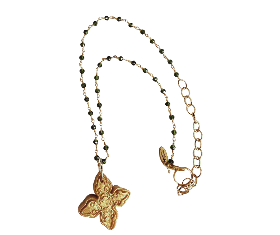 HT1 Hidden Truth Gold with Green Crystal Chain with Kait Cross