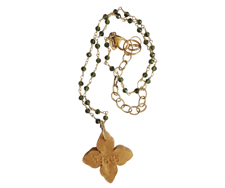 HT1 Hidden Truth Gold with Green Crystal Chain with Kait Cross