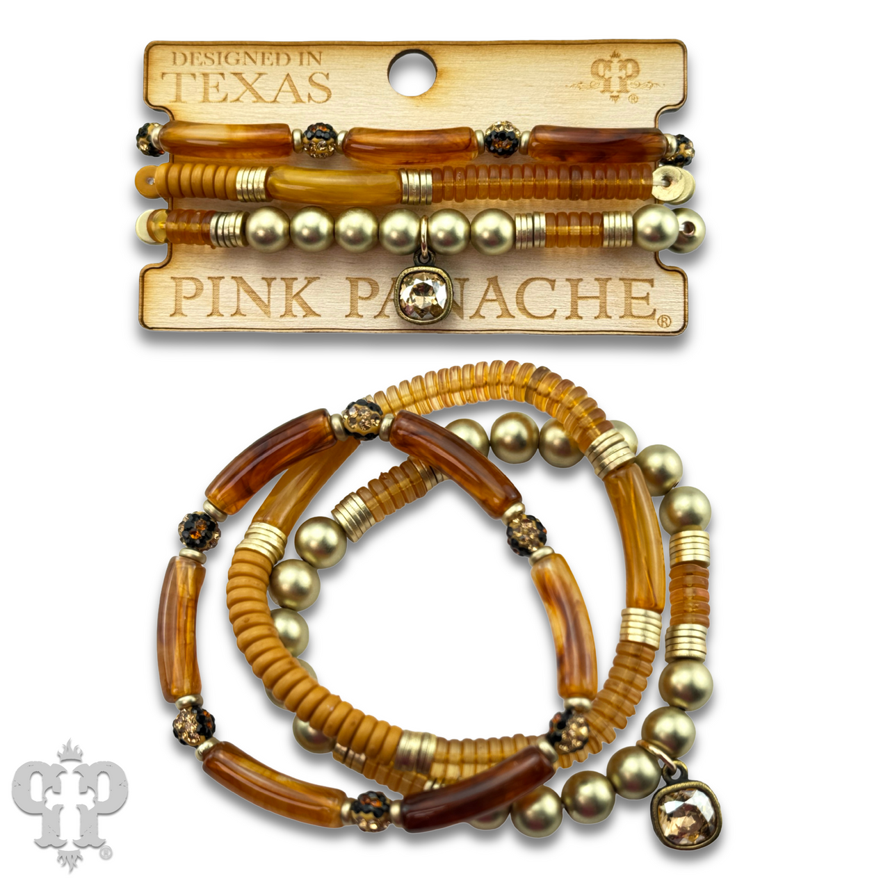 Golden brown bead bracelet set, Austrian crystal - LC