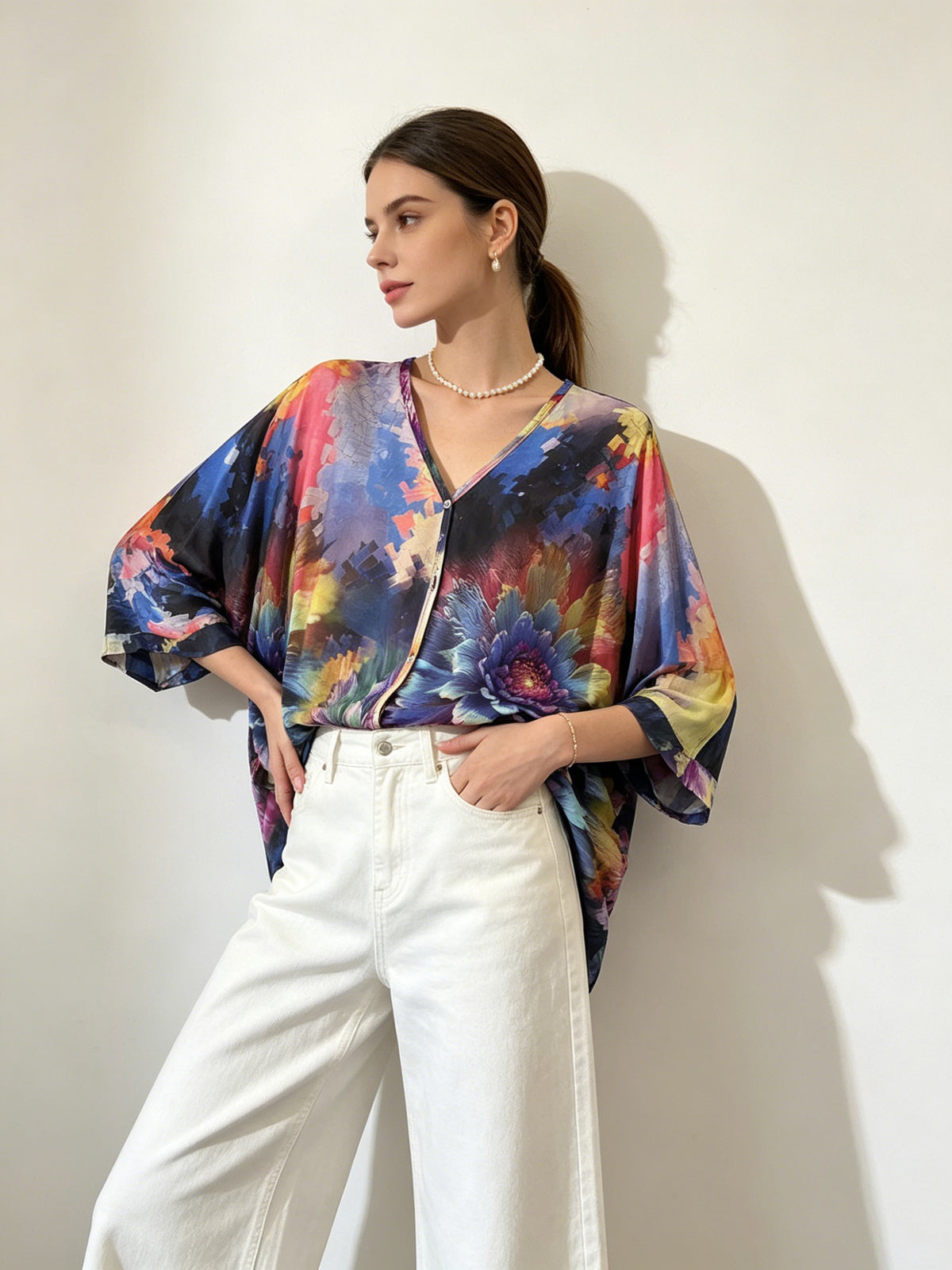 SO1 Italian LUXE Bright Floral Summer Blouse One Size Regular and Plus