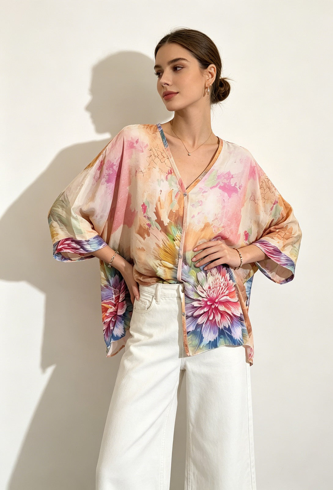 SO1 Italian LUXE Bright Floral Summer Blouse One Size Regular and Plus